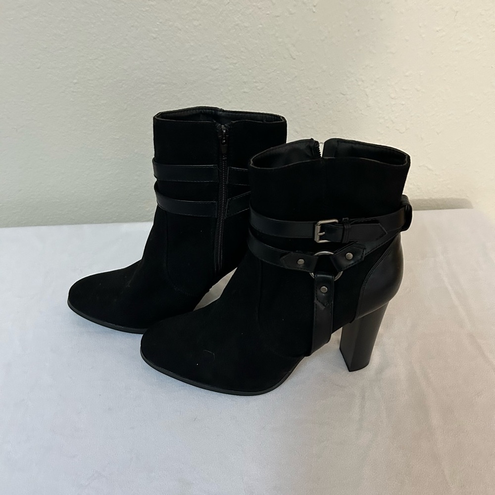 Chic Black Heeled Boots with Strap Detail